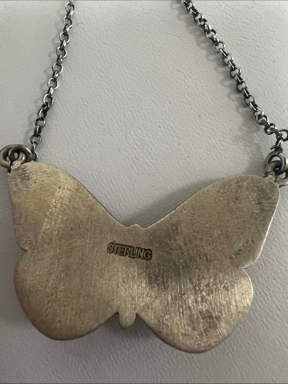 Sterling Silver Butterfly Pendant Necklace with White Buffalo Stone - Picture 2 of 7